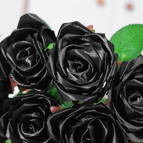 100Pcs Pre-Shaped Satin Ribbon Petals, DIY Forever Rose Making Supplies for Wedding Decor, Christmas, Mother's Day Gifts (Black)