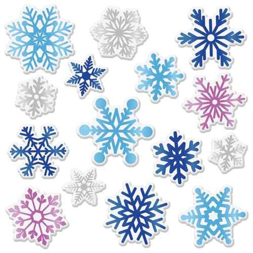 Whaline 30Pcs Winter Thick Gel Clings Christmas Blue Purple Silver Snowflake Window Gel Decals Cute Reusable Xmas Winter Window Clings for Home Classroom Nursery Frozen Party Supplies