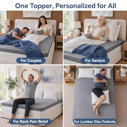 PERLECARE Dual Firmness Mattress Topper Queen Size, 3 Inch Split