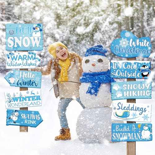 20 Pcs Winter Wonderland Christmas Decorations Let It Snow Party Directional Sign Winter Holiday Party Decorations for Door Wall Yard Photo Props Christmas Signs