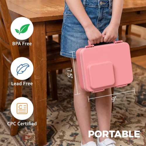 HOMEKOL Pink Bento Lunch Box for Kids with 9oz Insulated Food Jar, 7-Cup Capacity