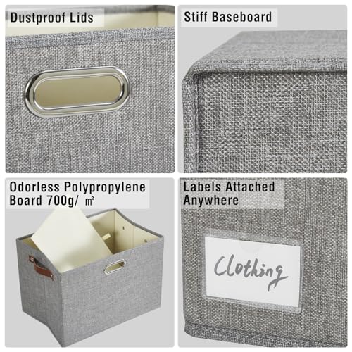 Large Fabric Storage Box with Lids - Gray 3-Pack, 17 Inch Home Organization