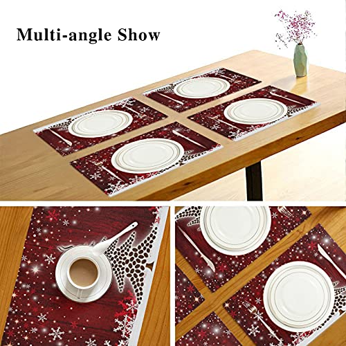Senya Christmas Placemats Set of 6 - 18 x 12 in Non-Slip Burlap Look, Washable