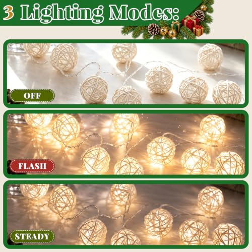 LAWOHO White 10.3 ft Christmas Garland with 20 Rattan Balls & LED Lights (Variant: White)