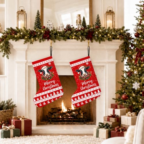 Cow Christmas Stockings - Festive Holiday Decor for Fireplace & Gifts
