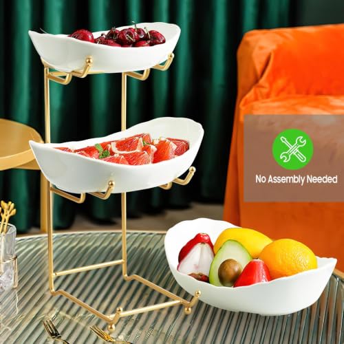 Gold 3-Tier Ceramic Fruit Basket for Kitchen Counter - Small