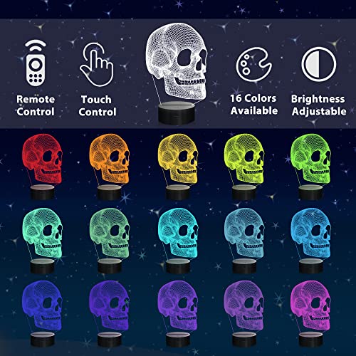 Ammonite Skull Night Light for Kids, 3D Illusion Lamp LED Desk Table Lamp 16 Colors Change with Remote Control and Timing Function, Best Christmas Halloween Birthday Gift for Child Boys