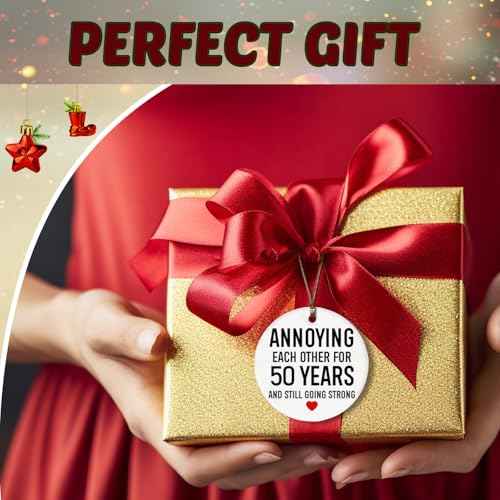 Funny 50th Anniversary Ornament, 50 Year Anniversary Wedding Gifts for Couples Him Her Wife Husband, Annoying Each Other for 50 Years Ceramic Christmas Xmas Ornament Keepsake Decorations