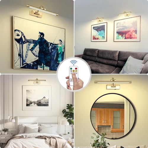 Tassuowell Brass 15.7-inch Wireless Dimmable Picture Light with Remote