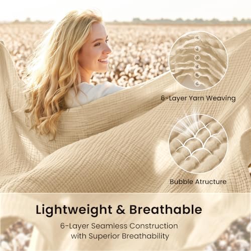 Khaki Love's Cabin 100% Cotton Muslin Blanket - 6-Layer Lightweight King Size 108x90 Inches