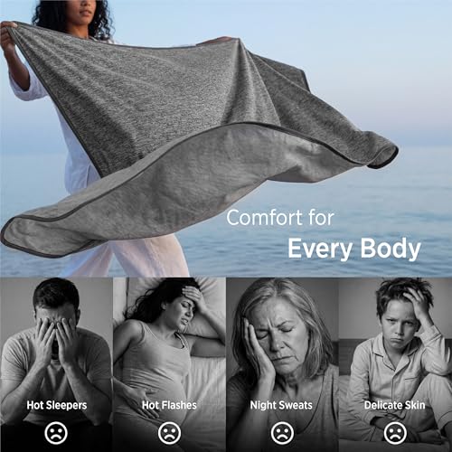 King Size Cooling Blanket for Hot Sleepers - Reversible Ice & Bamboo Fabric, 108x90, Dark Grey