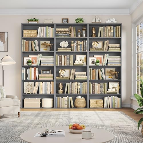Tall Bookshelf with 6 Open Shelves - Dark Gray Bookcase, Modern Storage