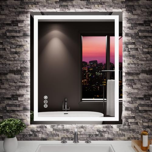 Amorho 30x24 Inch LED Bathroom Mirror with Front & Backlight, Anti-Fog, Dimmer & Color Temp Control