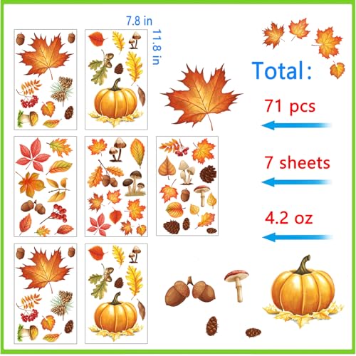 Afmivs Fall Window Clings Variation: Fall Window Clings 71pcs Maple Leaf & Pumpkin Decor for Classroom Office Home