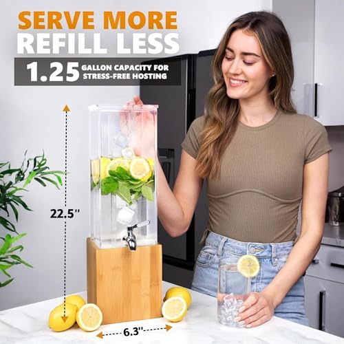 Acrylic Drink Dispenser 1.25 Gal with Stand & Ice Core - Leakproof Beverage Server