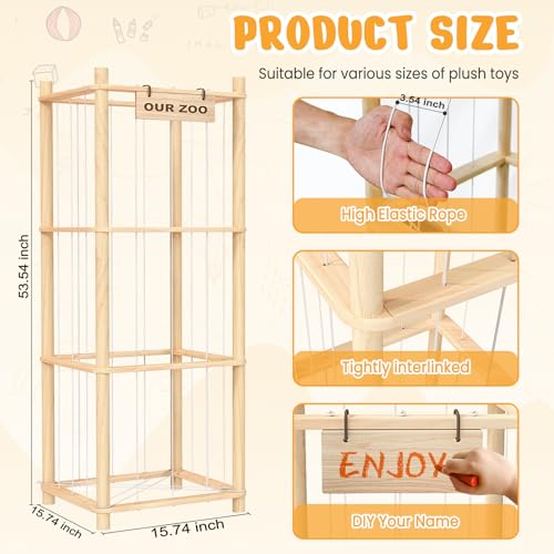 Natural Wood Stuffed Animal Storage Zoo Organizer for Kids, Toy Display