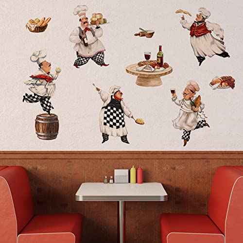 Mfault Italian Fat Chefs Wall Decals Stickers, Funny Cooker Baker Food Cooking Decorations Kitchen Art, Home Dining Room Restaurant Decor