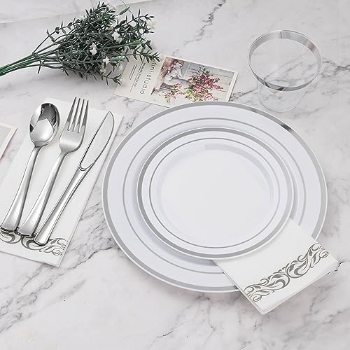 Silver Disposable Dinnerware Set for 50 Guests - 350 pcs - BESTVIP