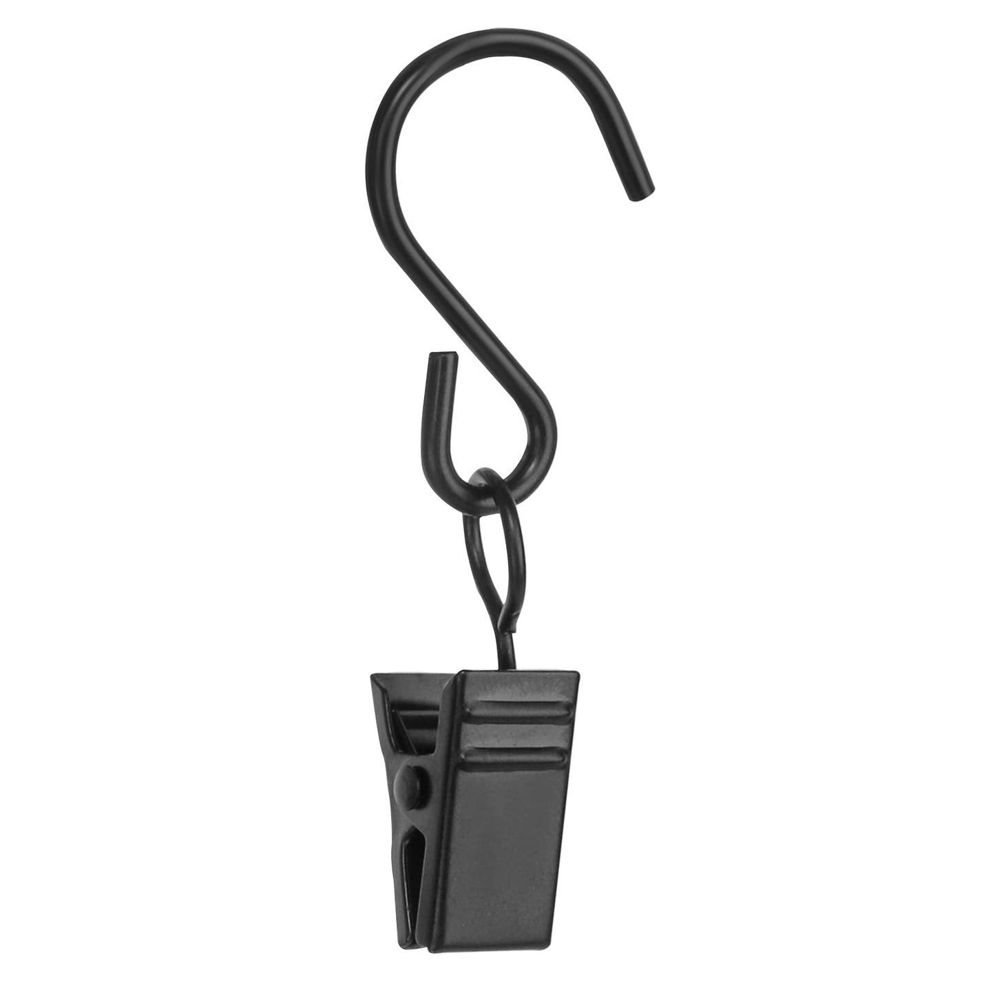 40 PCS Curtain Clips with S Hooks for Outdoor String Lights, Stainless Steel S Hooks with Clips for RV Awning and Gutter Lights (Black)