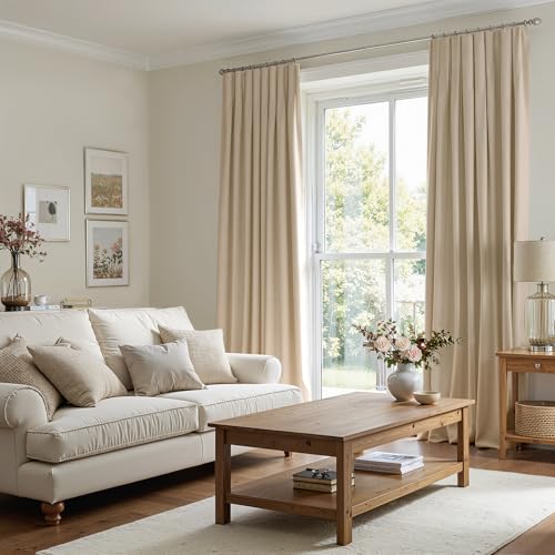 Beige Velvet Curtains 52W x 84L Set of 2 - Modern Neutrals for Bedroom & Living Room