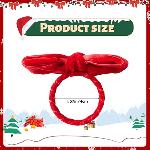 Christmas Red Velvet Bow Napkin Rings Set of 6 for Table Decorations