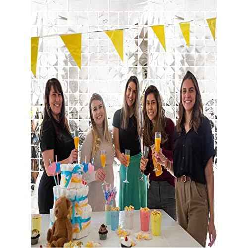 Prudance 2 Pcs Silver Foil Fringe Square Curtain Party Decorations,Sequin Square Curtain Photo Backdrop Props Suitable for Birthday Party Bachelorette Engagement Christmas New Years Decor 3.3 x 6.6 Ft