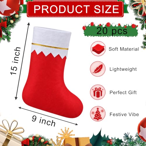Seifar 20 Pack Red Christmas Stockings 15 Inch with White Cuff & Gold Trim