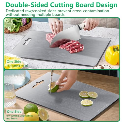 BYEHOVOO Silver Titanium Cutting Board Set of 3 – Large, Medium, Small Double-Sided Food Grade Kitchen Chopping Boards