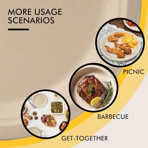 Brown Compostable Paper Plates 10 Inch - 150 Pack | Eco-Friendly Disposable Dinnerware