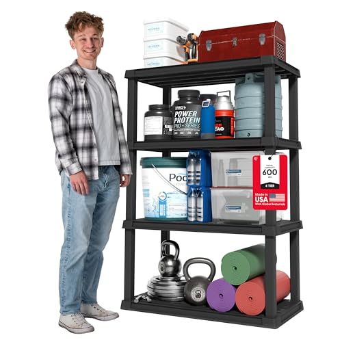IRIS USA 4-Tier Heavy Duty Plastic Storage Shelf - 56"H x 36"W x 18"D Black