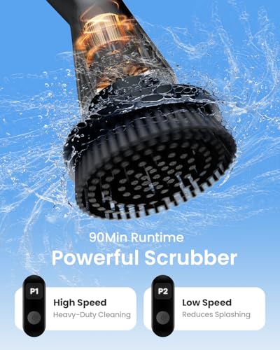 Leebein Black Cordless Electric Spin Scrubber with 7 Brush Heads - Waterproof Bathroom Cleaner