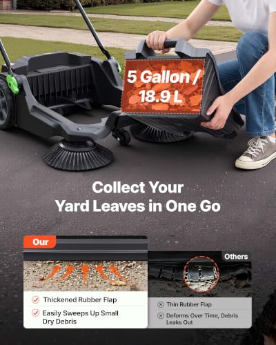 VEVOR Walk-Behind Hand Push Floor Sweeper with 25.6-Inch Sweeping Width, Gray & Black