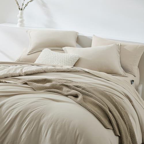 King Size Comforter Set - 7 Pieces Prewashed Bed in a Bag Light Oatmeal - King Bedding