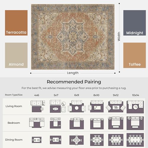 6x9 Terracotta Rust Earth Tone Vintage Boho Area Rug - Midlight Almond Toffee Variation