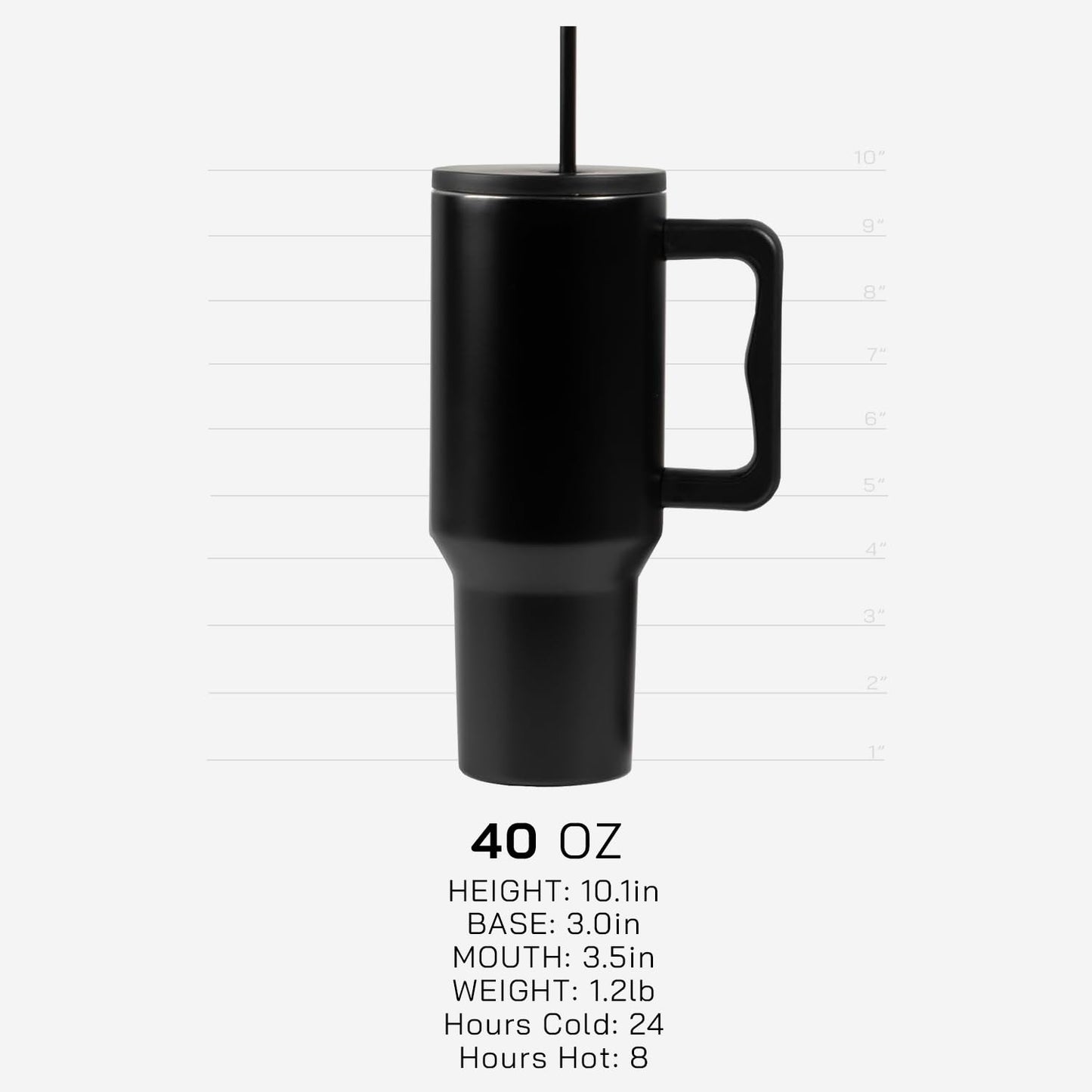KBOTTLE Modern 40 oz Trek Tumbler with Handle and Straw Lid | Cup Holder Friendly Insulated Stainless Steel Travel Mug (Black)