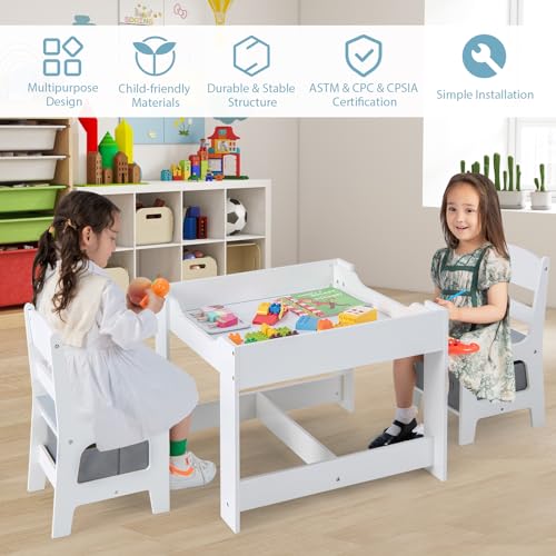 Kids Art & Craft Table Set with Storage - Gray & White, 24.5 x 24.5 inches