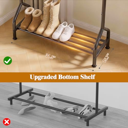 Black Clothing Rack with Shelf and Leveling Feet - Sturdy Metal Garment Organizer