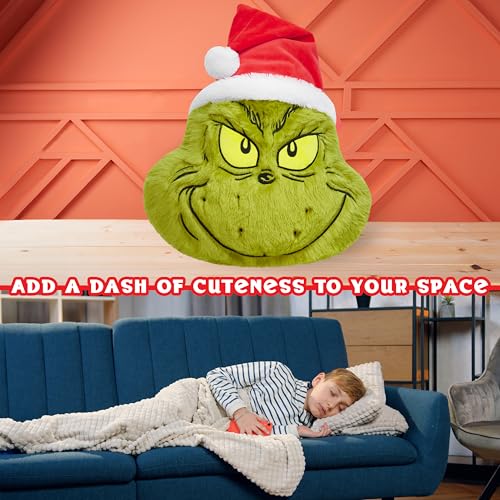 Grinch 3D Plush Pillow Cushion for Christmas Decor, 21x14 Inches
