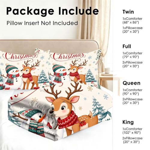 Christmas Reindeer Snowman Xmas Tree Queen Bedding Set FUYEUN 14