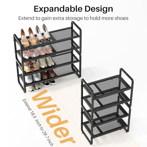 Black Expandable 4-Tier Metal Shoe Rack for Closet, Entryway & Garage - SNTD