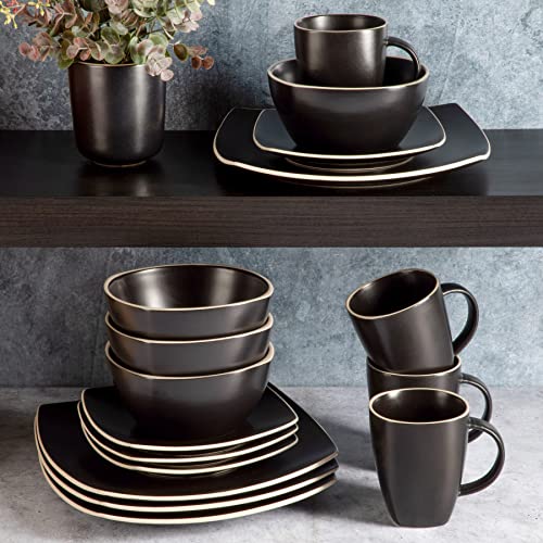 Gibson Soho Lounge Dinnerware Set for 4 - Matte Black, 16 Pieces, Service Included