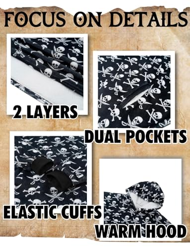 Huglanket Pirate Skull Print Oversized Hoodie Blanket for Men & Kids