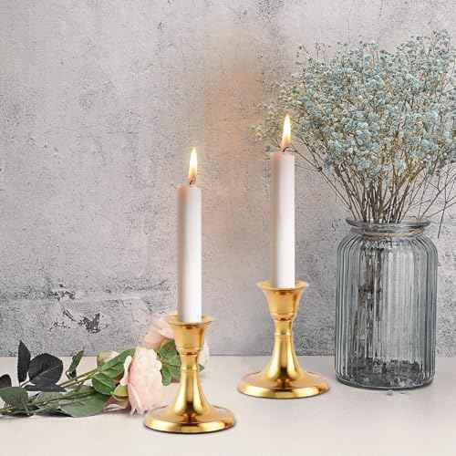 Rely+ Candlestick Holders Set of 2 Mini Stand Dinning Table Centerpiece Candle Holders Taper Candlesticks Holders Decor Home Candle Holder for Mantel Decorations (Gold)