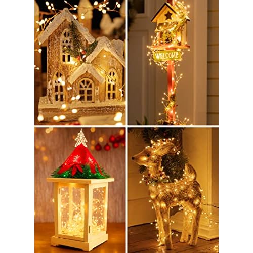 Fairy Lights Battery Operated, 10Ft 120 LED Firecracker String Lights, Waterproof Silver Wire Starry Firefly Light for DIY Wreath Weeding Indoor Outdoor Christmas Decorations