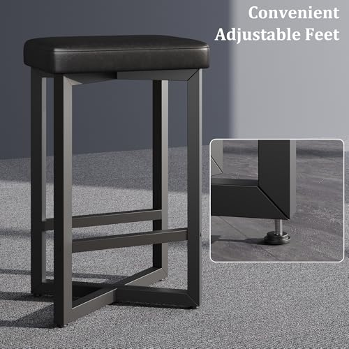Black Set of 4 24.6-Inch Counter Height Backless Bar Stools - Modern Industrial Design