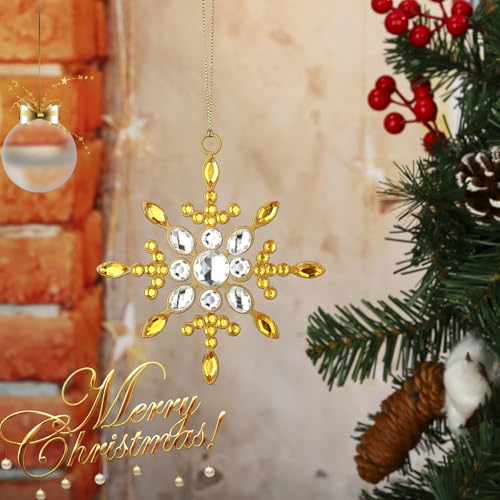 WeddPtyFr Silver & Gold Snowflake Christmas Ornaments Set of 4 – Hanging Tree Decorations