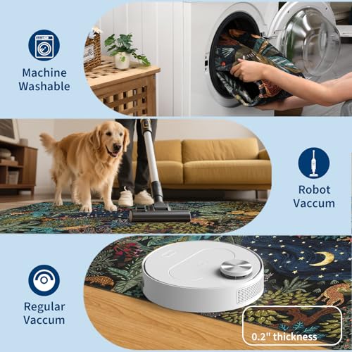Blue 8x10 Jungle Animal Area Rug for Living Room & Bedroom - Washable Non-Slip Floor Mat