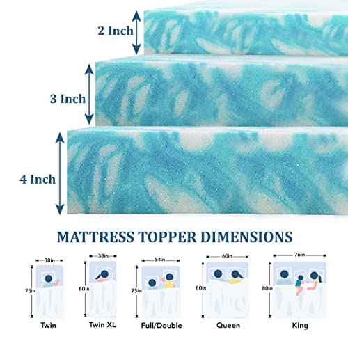 3 Inch Queen Gel Memory Foam Mattress Topper for Pressure Relief - MLILY
