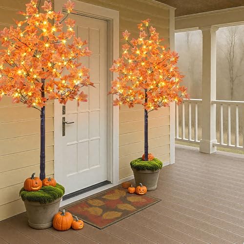 2-Pack 6ft Lighted Maple Tree with 240 Warm White LED Indoor Outdoor Fall Decorations