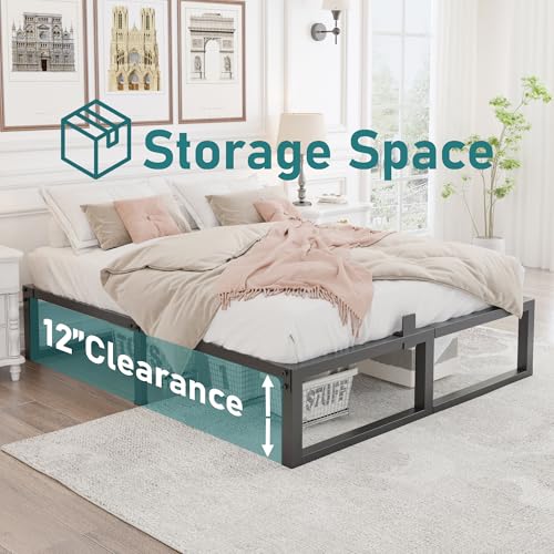 Queen Bed Frame 14 Inch Heavy Duty Metal Platform Steel Slats Noise-Free Support